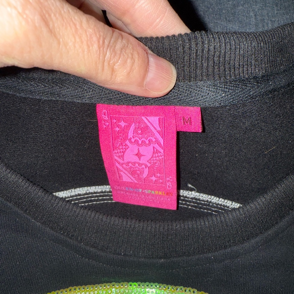 QUEEN OF SPARKLES Black Top with Neon Green and Iridescent Accents - Picture 3 of 3